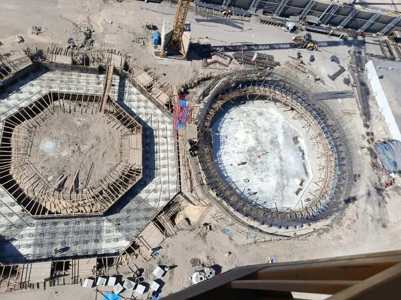 Aerial view of silo foundation construction at the Bulk Cement Export Station